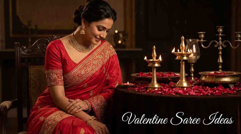 Valentine saree ideas with elegant romantic styling