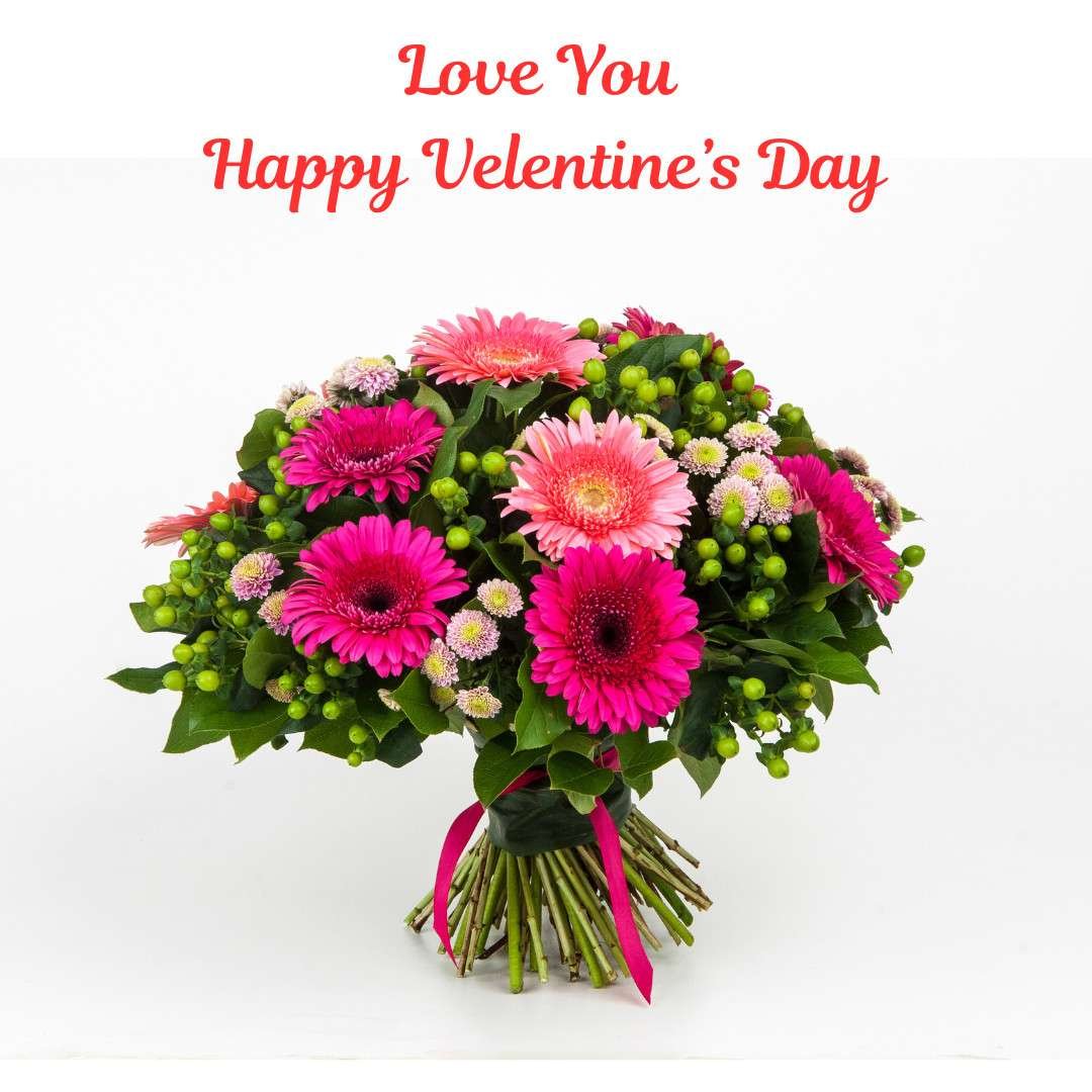 Valentine’s Day flower bouquet with “Love You” message