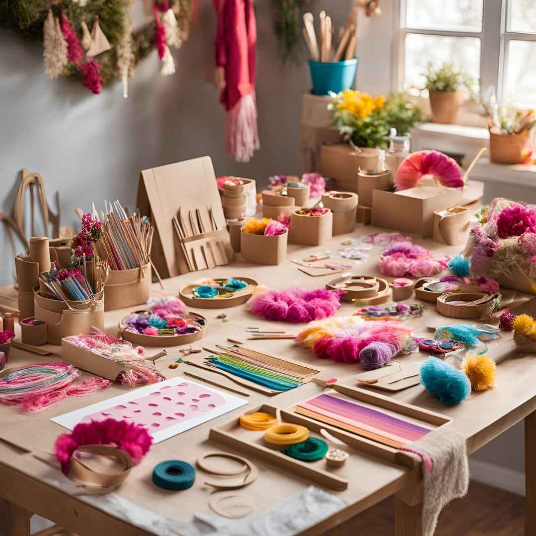 DIY Valentine’s Day craft materials on a wooden table