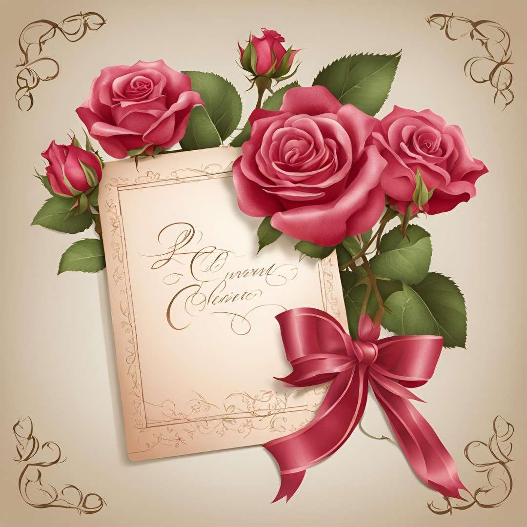 Pink roses with a love note and ribbon