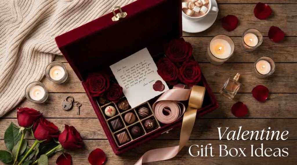 Valentine’s day gift box ideas with romantic styling
