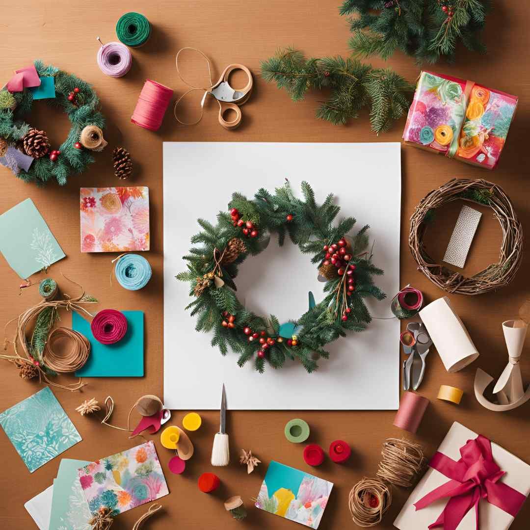 Valentine's Day gift items including wreaths, ribbons, and cards