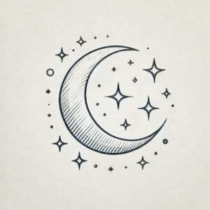 Eid ul Fitr beautiful images of a crescent moon and stars in a simple sketch