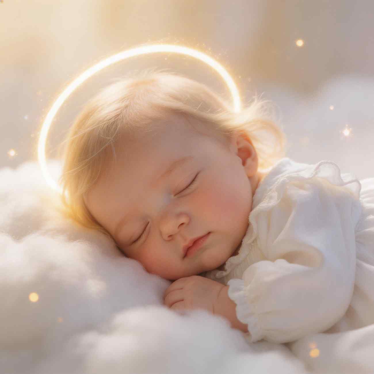 Angelic sleeping baby girl with halo hair