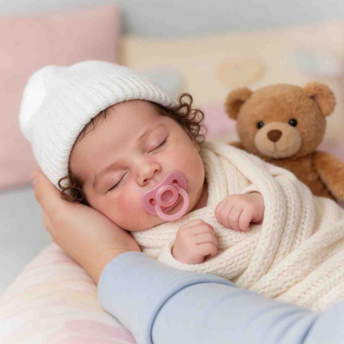 Sleeping baby girl hugging stuffed bear WhatsApp DP