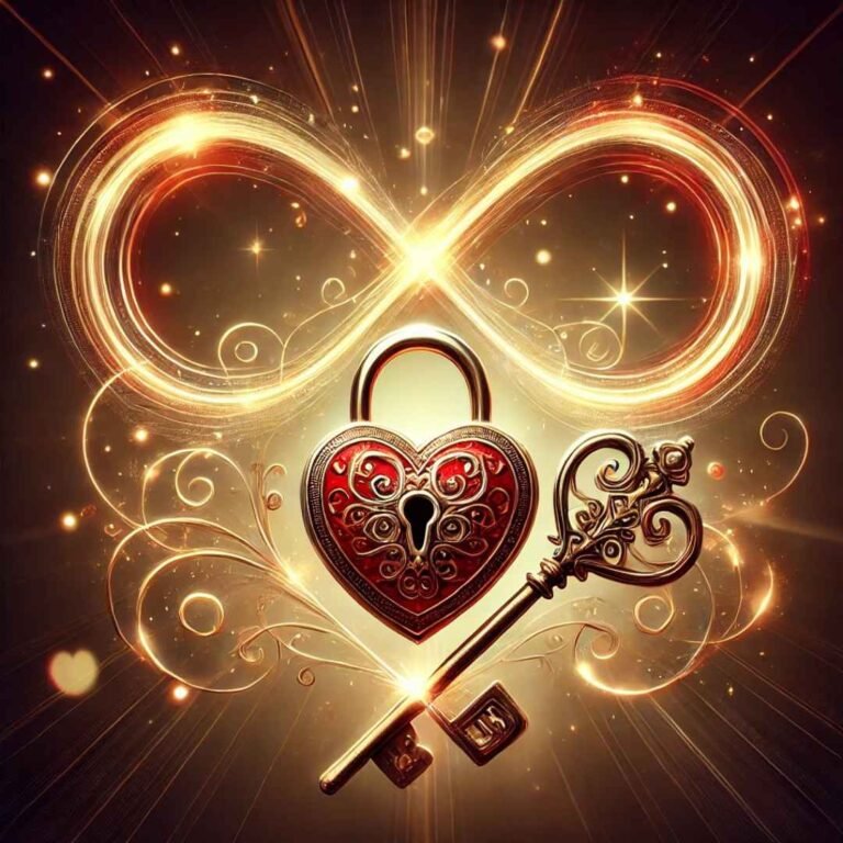Best love DP for WhatsApp featuring a heart-shaped lock, key, and glowing infinity symbol.
