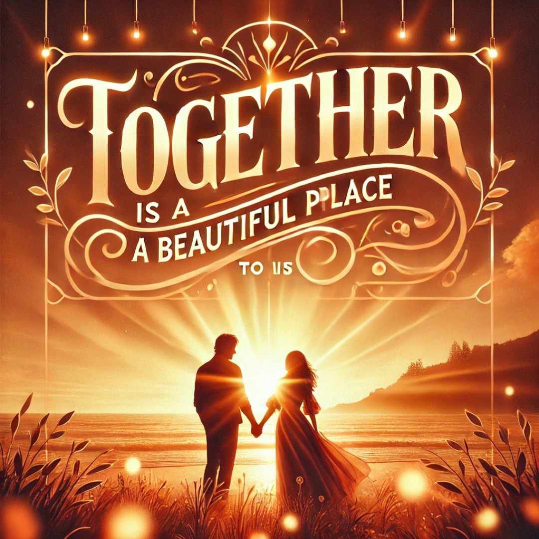 WhatsApp DP for couple featuring a romantic photo with the quote 'Together is a beautiful place to be.