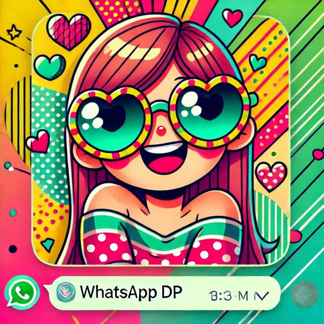 A cartoon-style illustration of a girl wearing heart-shaped sunglasses.