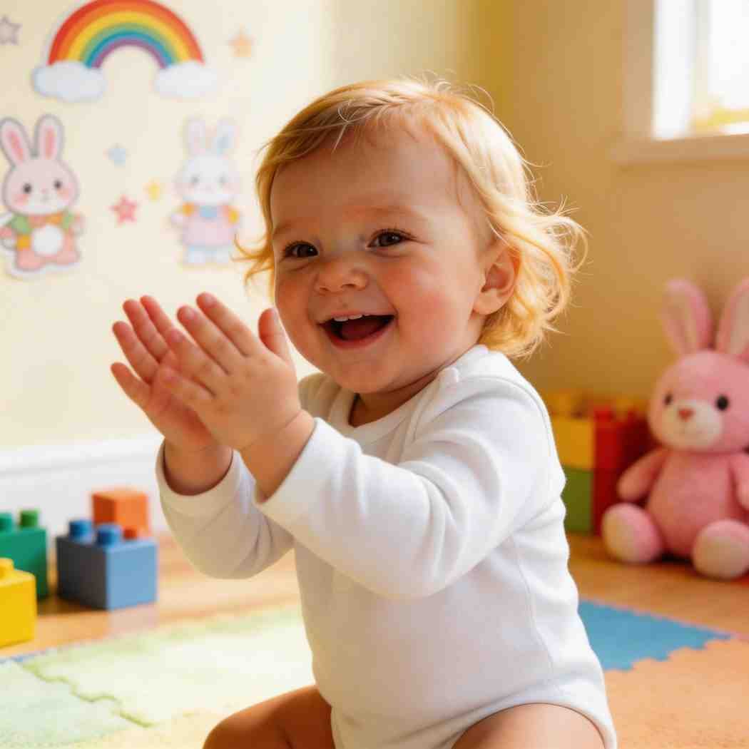 Clapping hands playful baby girl profile