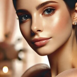 A close-up of a girl with subtle makeup and soft lighting, exuding elegance.