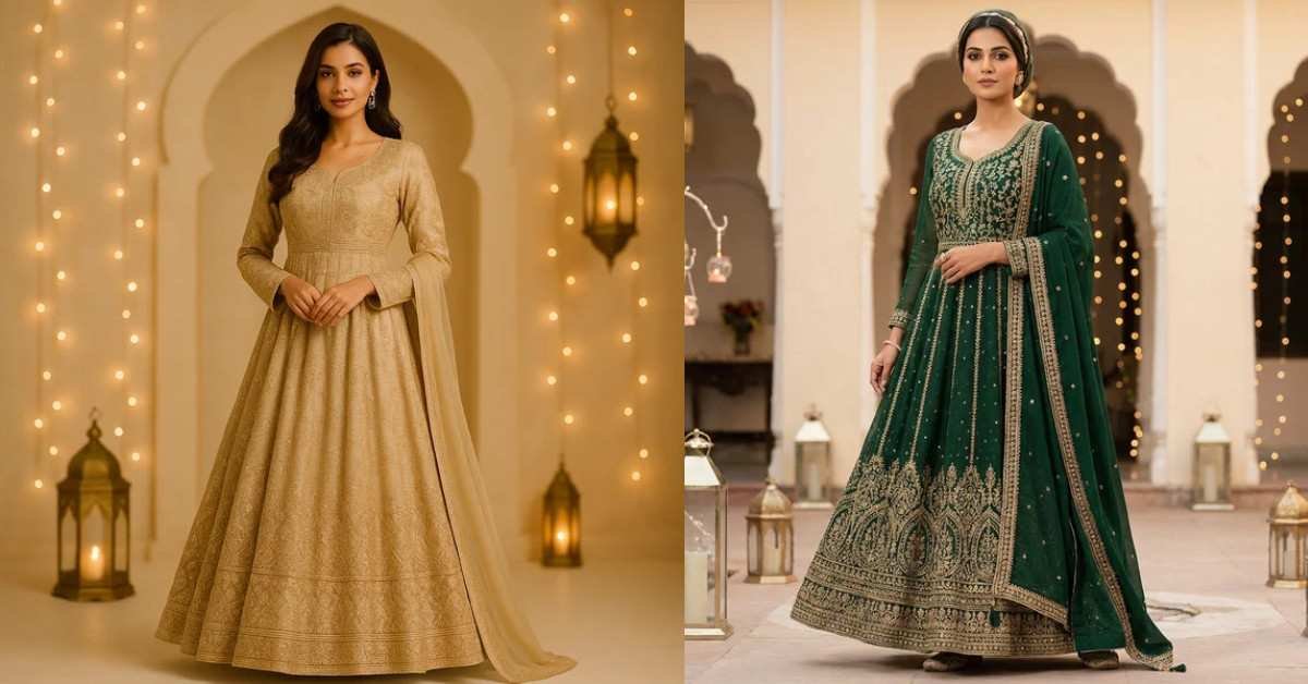 Elegant Eid dress for woman featuring embroidered anarkali and lehenga styles
