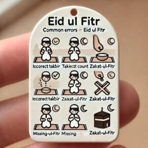 Graphic showing common errors like incorrect Takbirat and missing Zakat-ul-Fitr