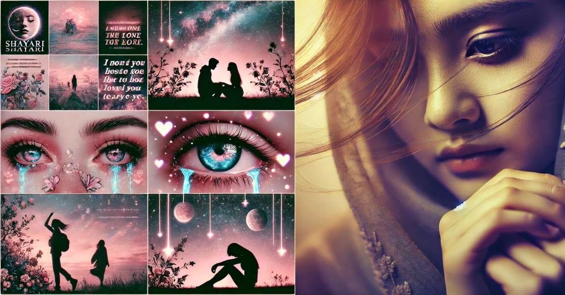Emotional Shayari DPs for girls showing love, sadness, and expressive artistic visuals