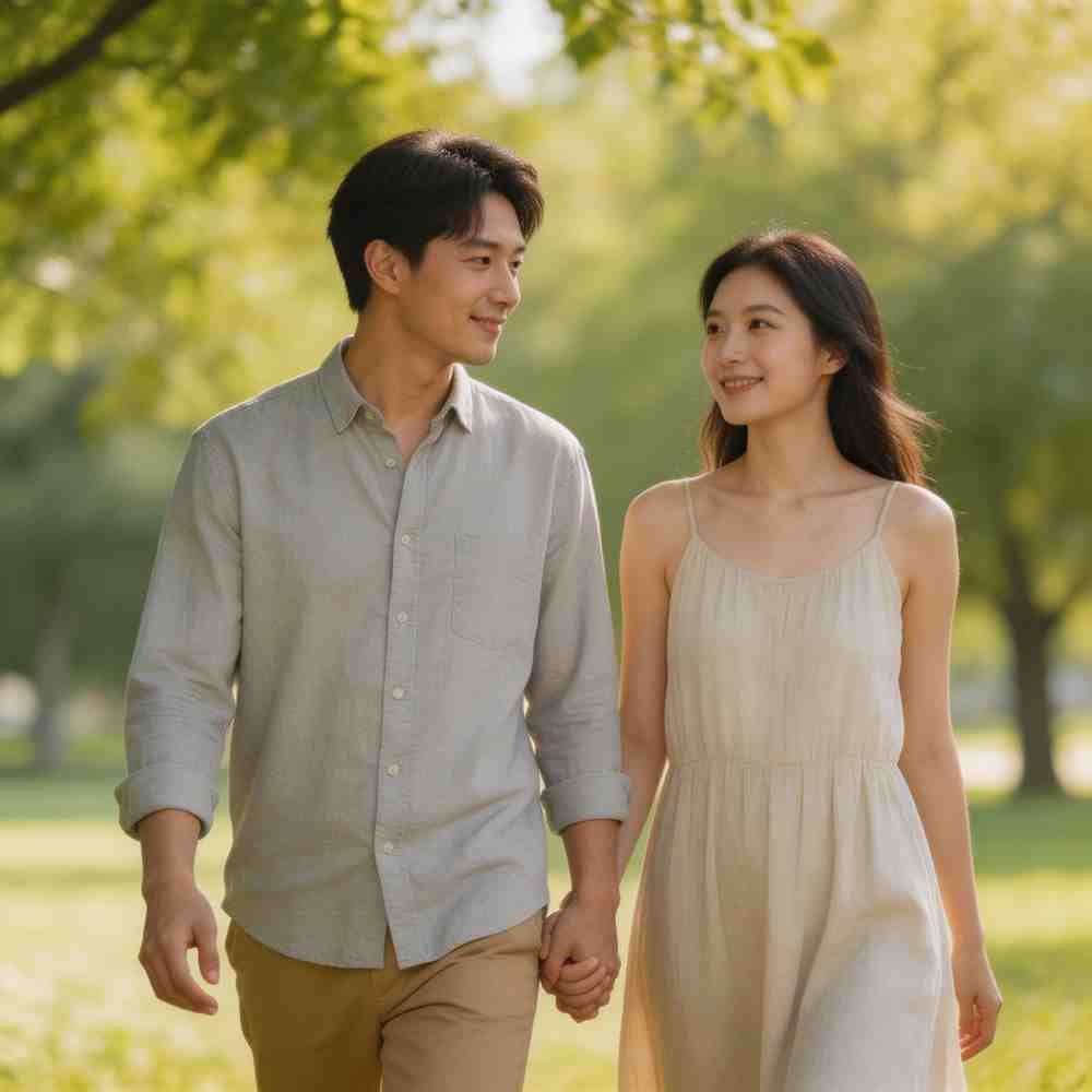 everyday romance love dp for whatsapp with couple walking hand in hand in natural sunlight