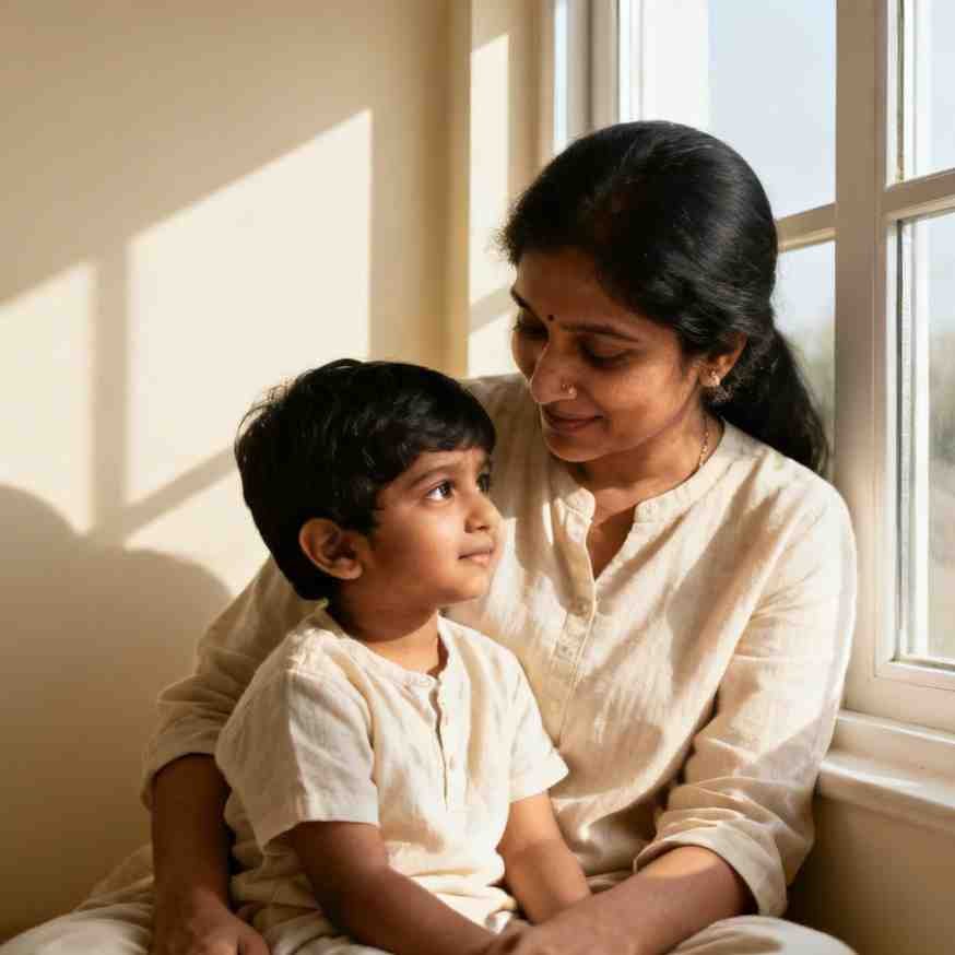 mother and child soft window portrait — maa dp for whatsapp