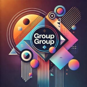 Creative WhatsApp group DP for friends with abstract geometric shapes and custom logos.