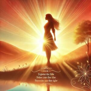 Motivational DP with a confident girl standing against a glowing sunrise.
