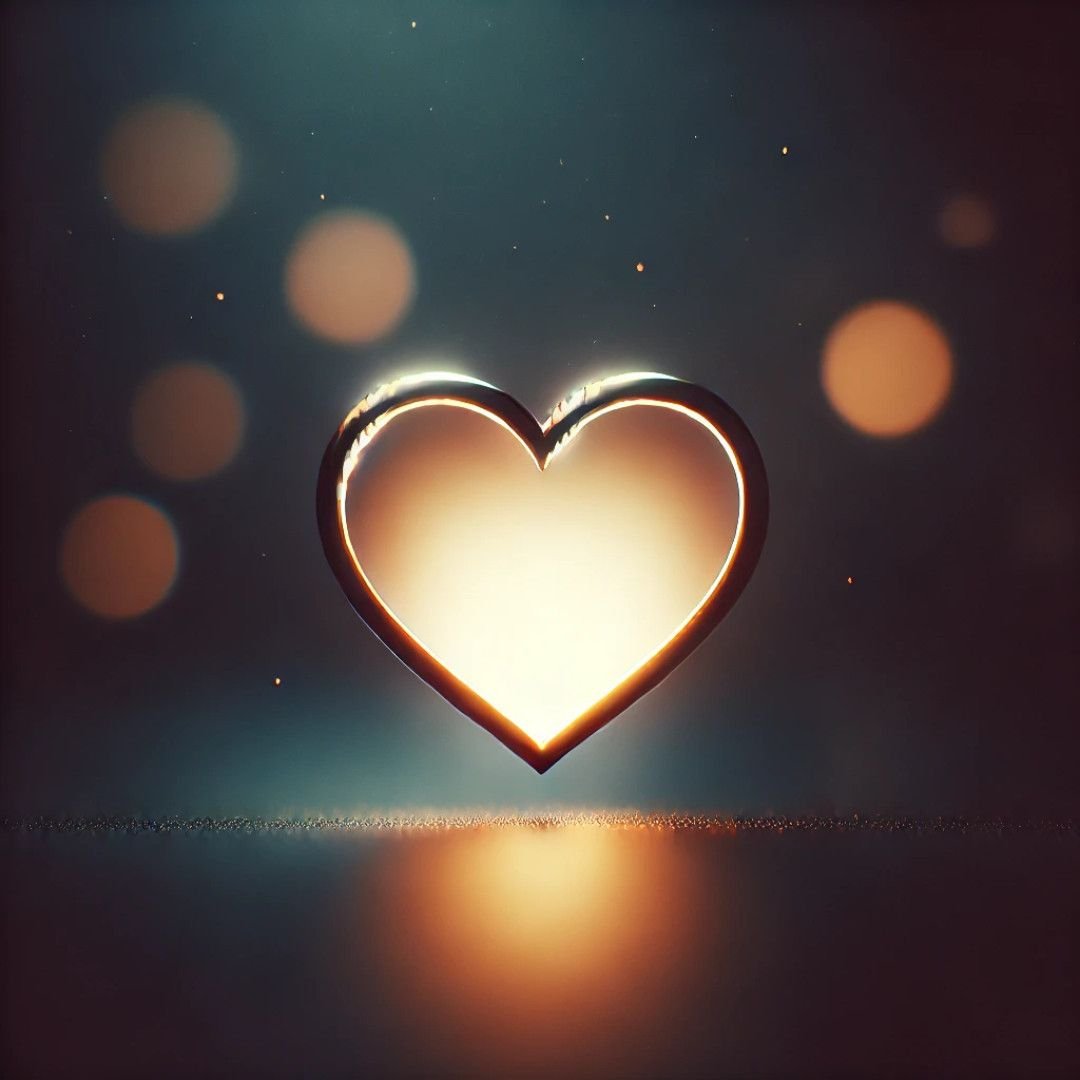 Best love DP for WhatsApp featuring a glowing heart on a dark, blurred background.