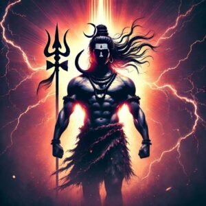 Dramatic Mahadev DP showcasing Lord Shiva with lightning and flames in the background.