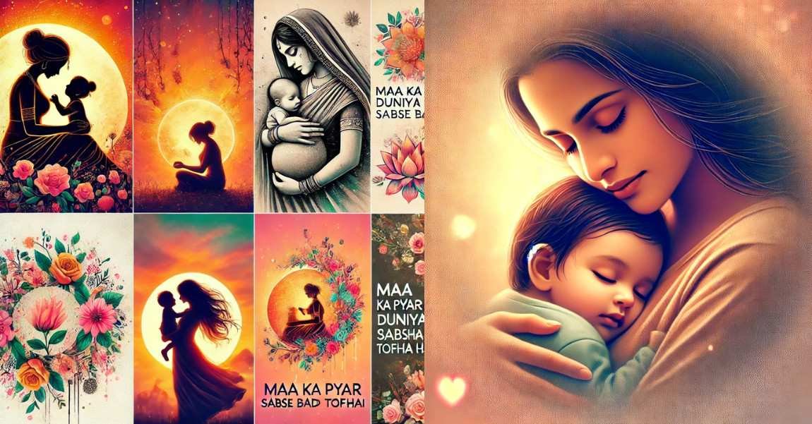 Heartfelt Maa DP for WhatsApp featuring a collage of a mother and baby close-up, symbolizing love and tenderness.