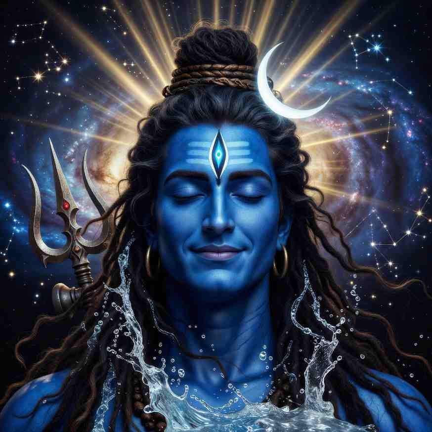 Mahadev DP for WhatsApp showing divine Lord Shiva with glowing third eye and cosmic background