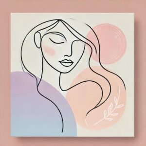 Artistic Maa DP for WhatsApp with minimalist line art of a mother’s face in pastel tones.