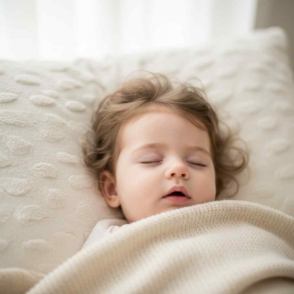 Curly haired baby girl napping for WhatsApp DP