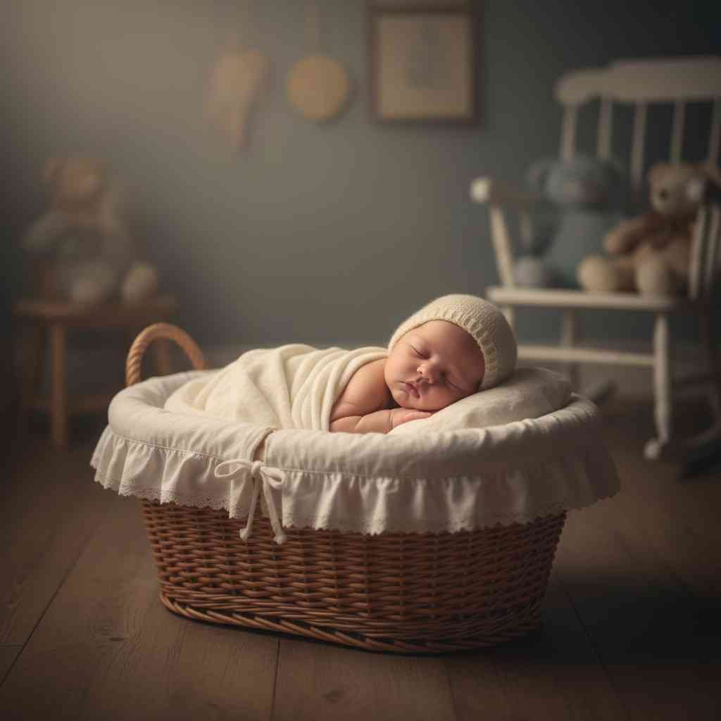 Newborn sleeping baby girl in bassinet profile pic