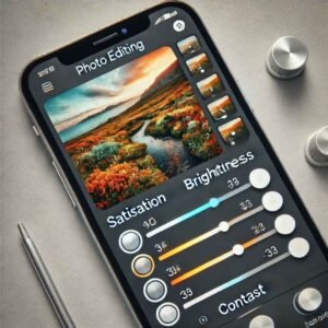Screenshot of a photo editing app with sliders for saturation, brightness, and contrast, useful for creating sad status DPs.