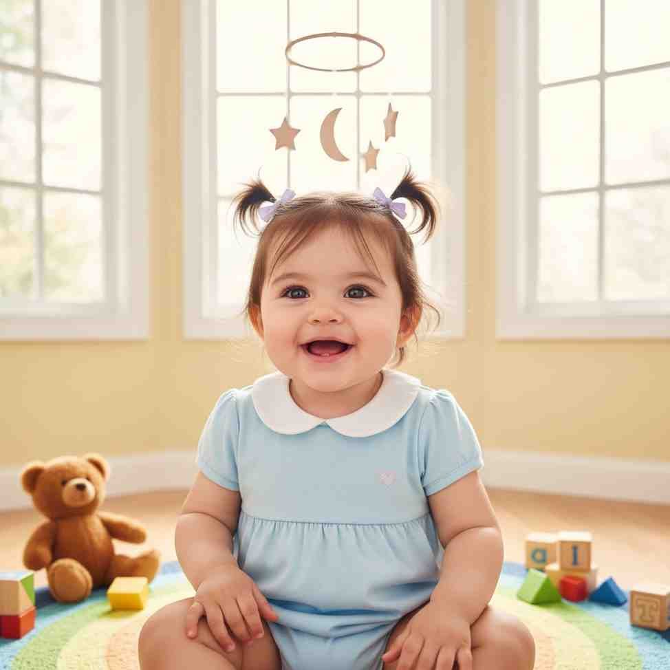 Pigtails baby girl smiling playfully WhatsApp DP