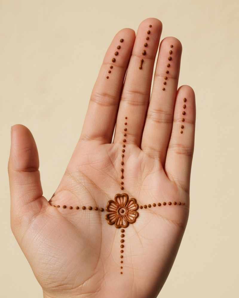 Quick front hand mehndi design with dot mandala for Eid