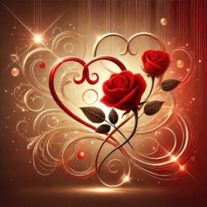 Best love DP for WhatsApp with intertwined hearts and a red rose on a glowing background.