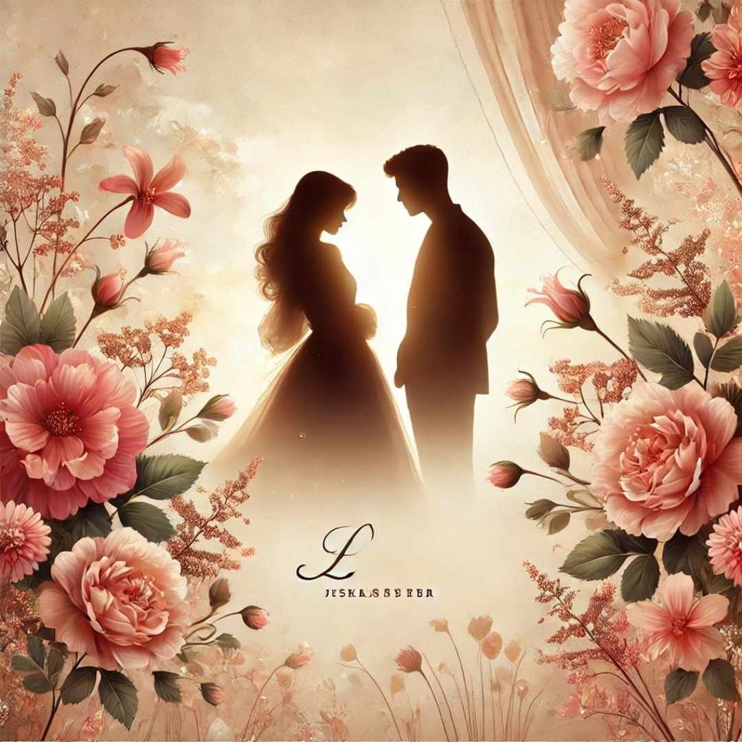 Girls DP Shayari featuring a romantic couple silhouette with a floral backdrop.