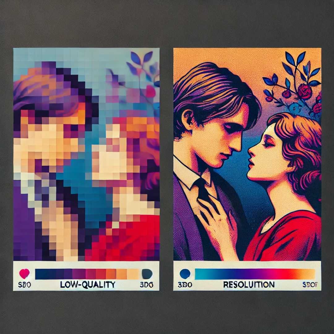Comparison of low-quality and high-quality love DPs to highlight image resolution importance.