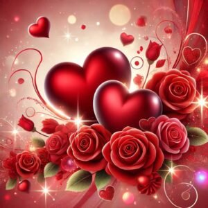 Cute sweet love DP for WhatsApp featuring festive hearts and roses for Valentine’s Day.