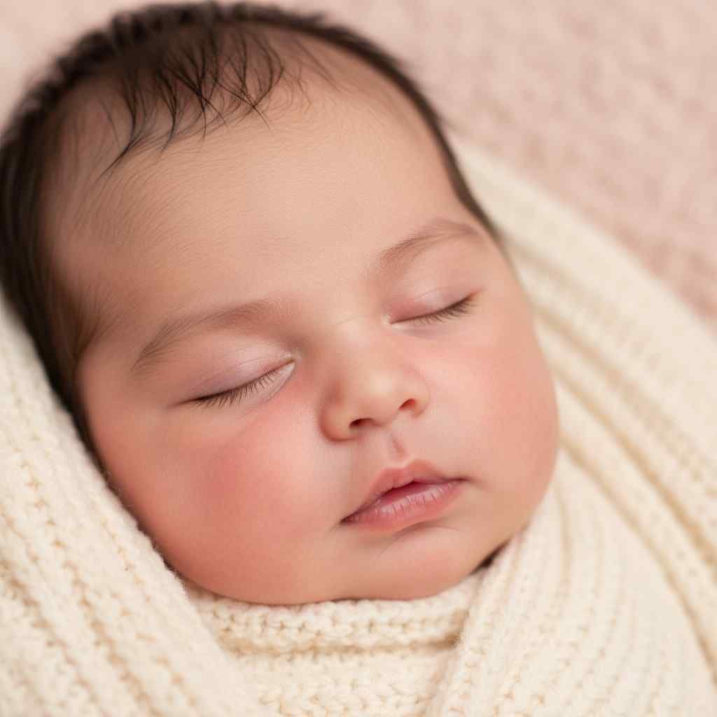 Rosy cheeked sleeping baby girl close-up