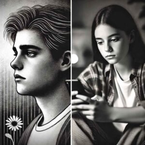 Sad boy and girl in black and white emotional portraits