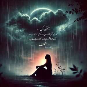 So sad Shayari DP girl silhouette sitting under a rainy sky.