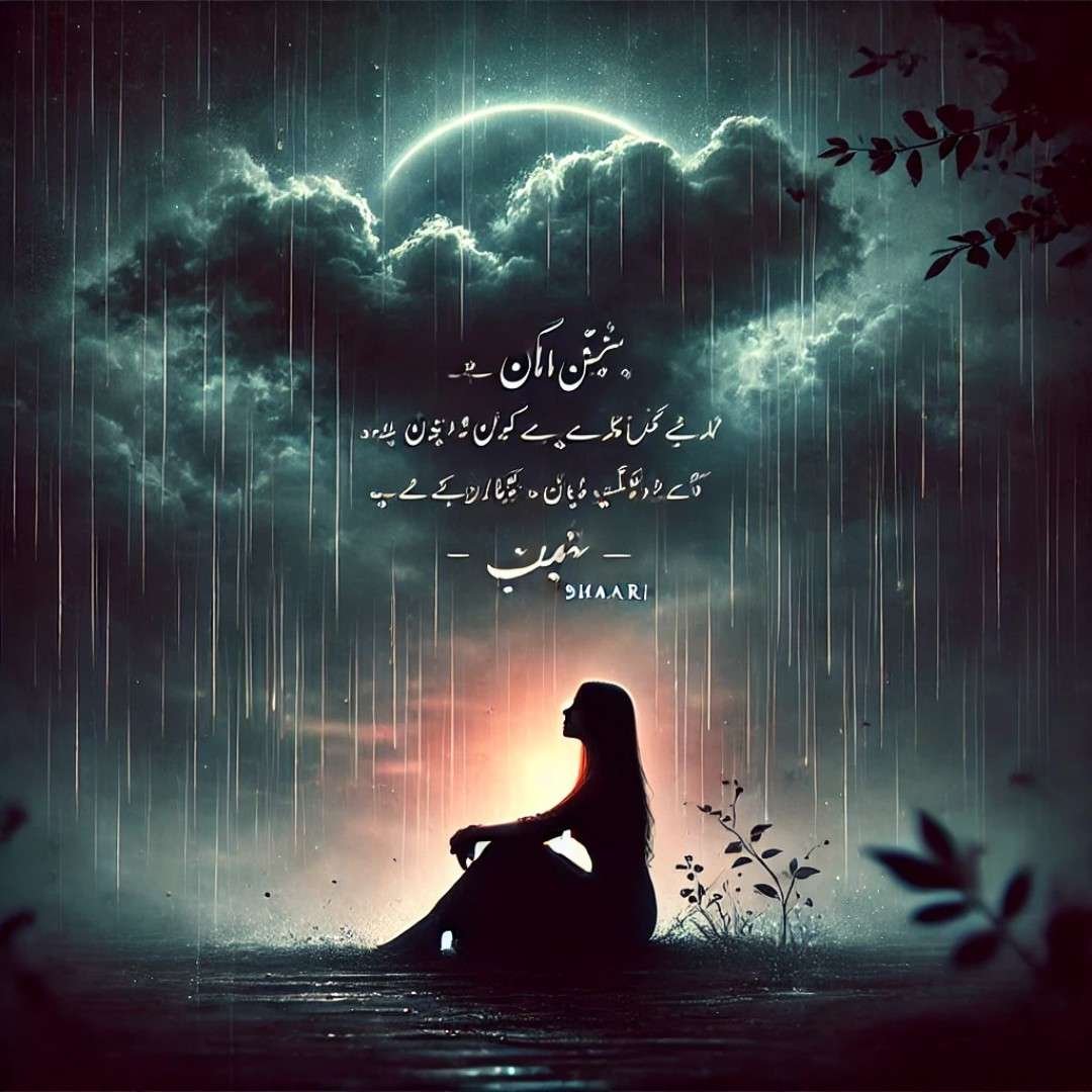 So sad Shayari DP girl silhouette sitting under a rainy sky.