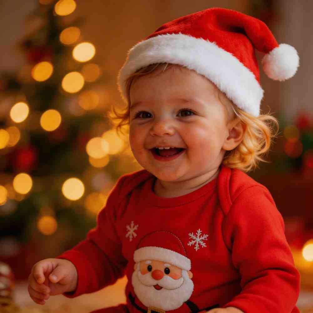 Festive baby girl in Santa hat WhatsApp DP