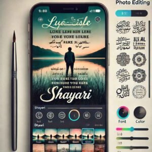 Screenshot of a photo editing app showing Shayari overlays on a DP.