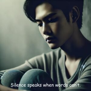 Silhouette of a person with a reflective pose, designed for sad DP quotes like 'Silence speaks when words can’t