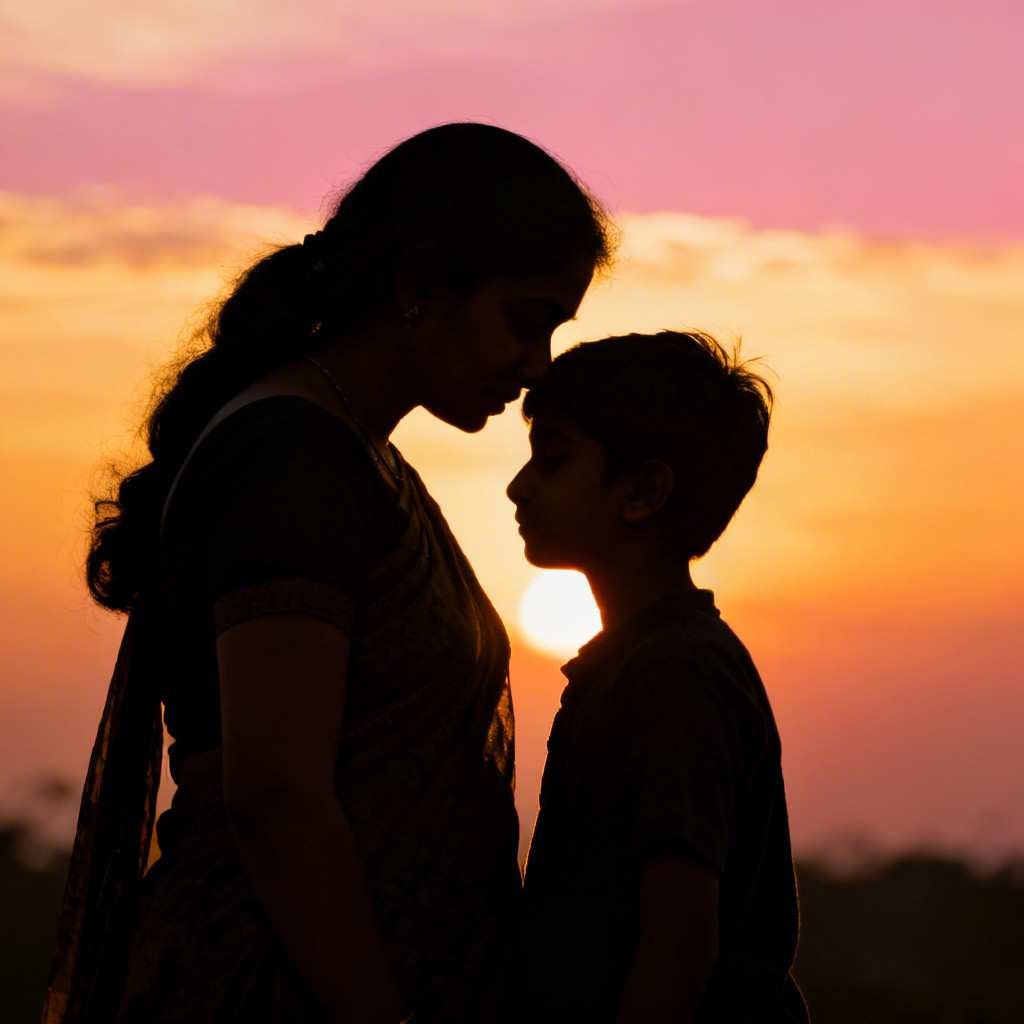 silhouette of mother and child at sunset — maa dp for whatsapp