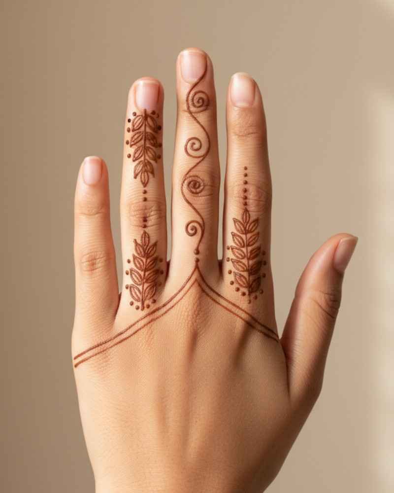 Simple back hand mehndi design for Eid with diagonal floral finger pattern