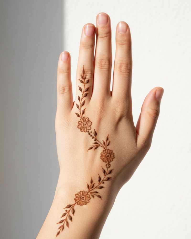 Simple back hand floral vine mehndi design for Eid