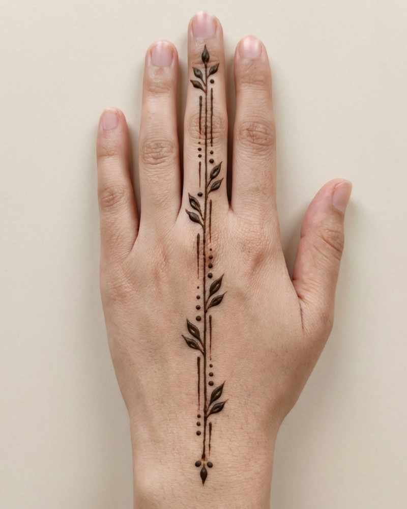 Minimal line back hand mehndi design for Eid