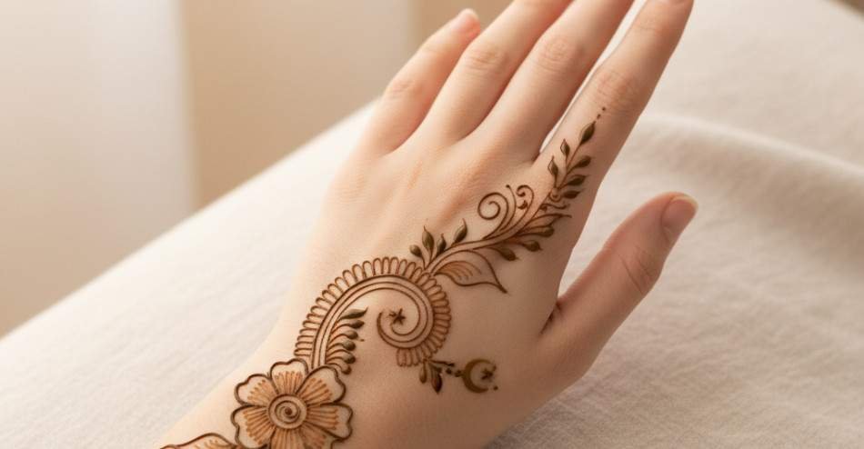 Simple mehndi designs for Eid with elegant floral pattern on back hand