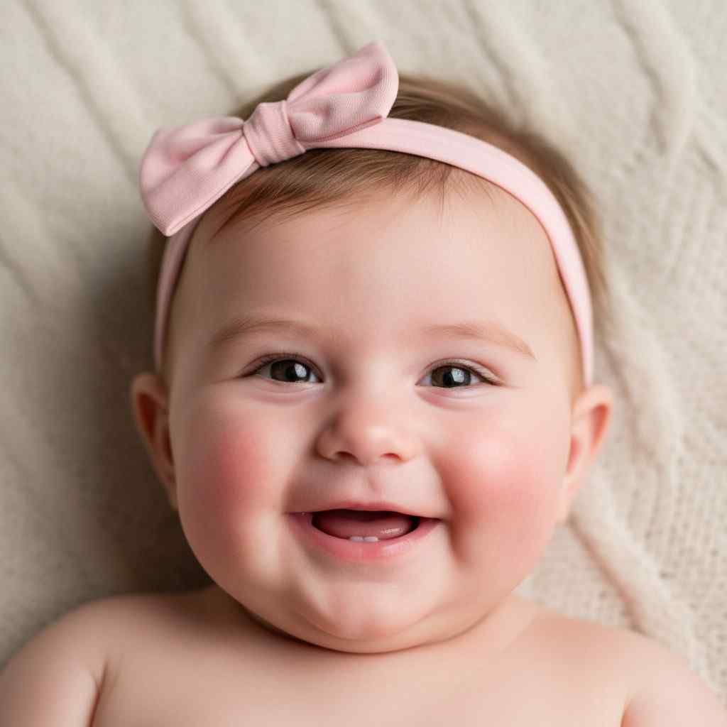 Smiling baby girl with pink bow for WhatsApp DP