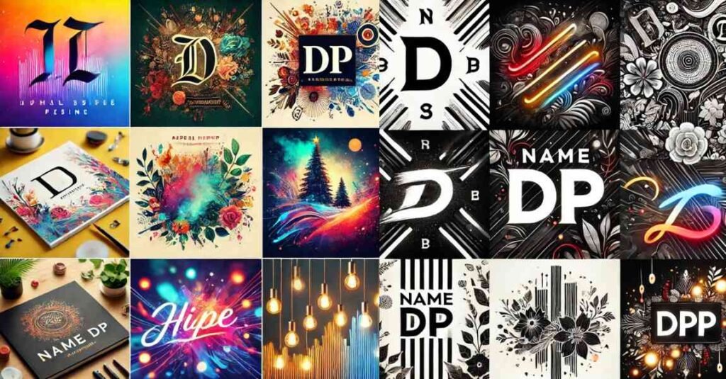 A vibrant collage of a name DP pic featuring minimalist, artistic, and festive designs for WhatsApp.