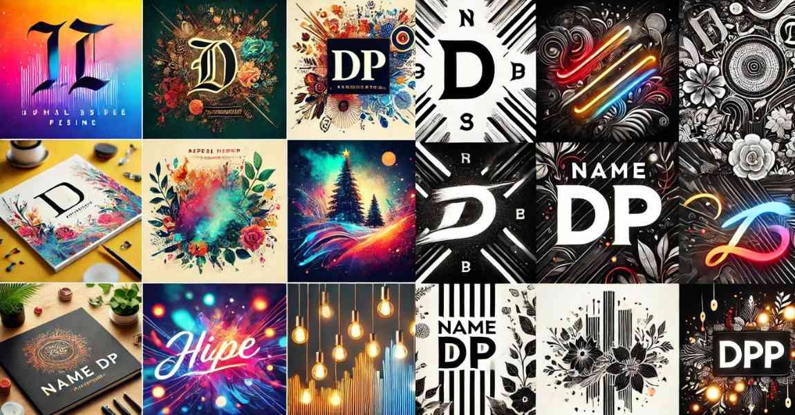 A vibrant collage of a name DP pic featuring minimalist, artistic, and festive designs for WhatsApp.